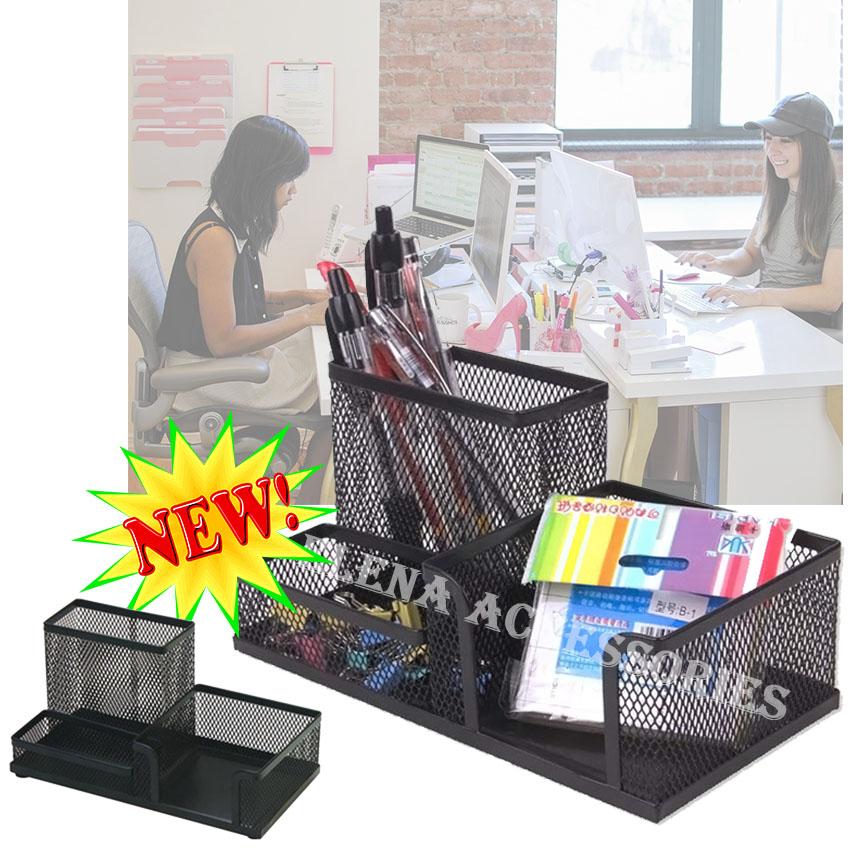 Potable Desk Pen Organizer Metal Mesh Multifunction Office Pen Pencil Holder Storage Black Lazada Ph