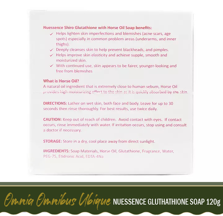 nuessence shiro glutathione soap review Nuessence Shiro Glutathione With Horse Oil Whitening Soap 120 g - MADE in  JAPAN Anti-Acne Moisturizing Soap Premium Skin Nourishing Soap Local  Supplier Warranty Soap - Lazada