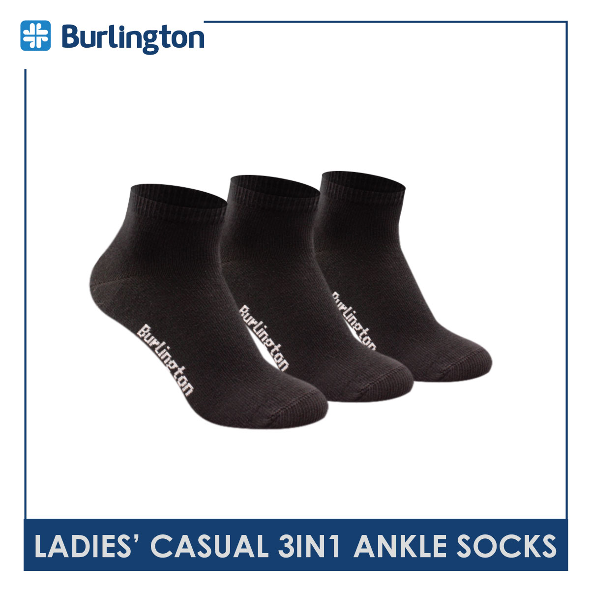 Burlington Ladies’ Cotton Lite Casual Ankle Socks 3 pairs in a pack 621