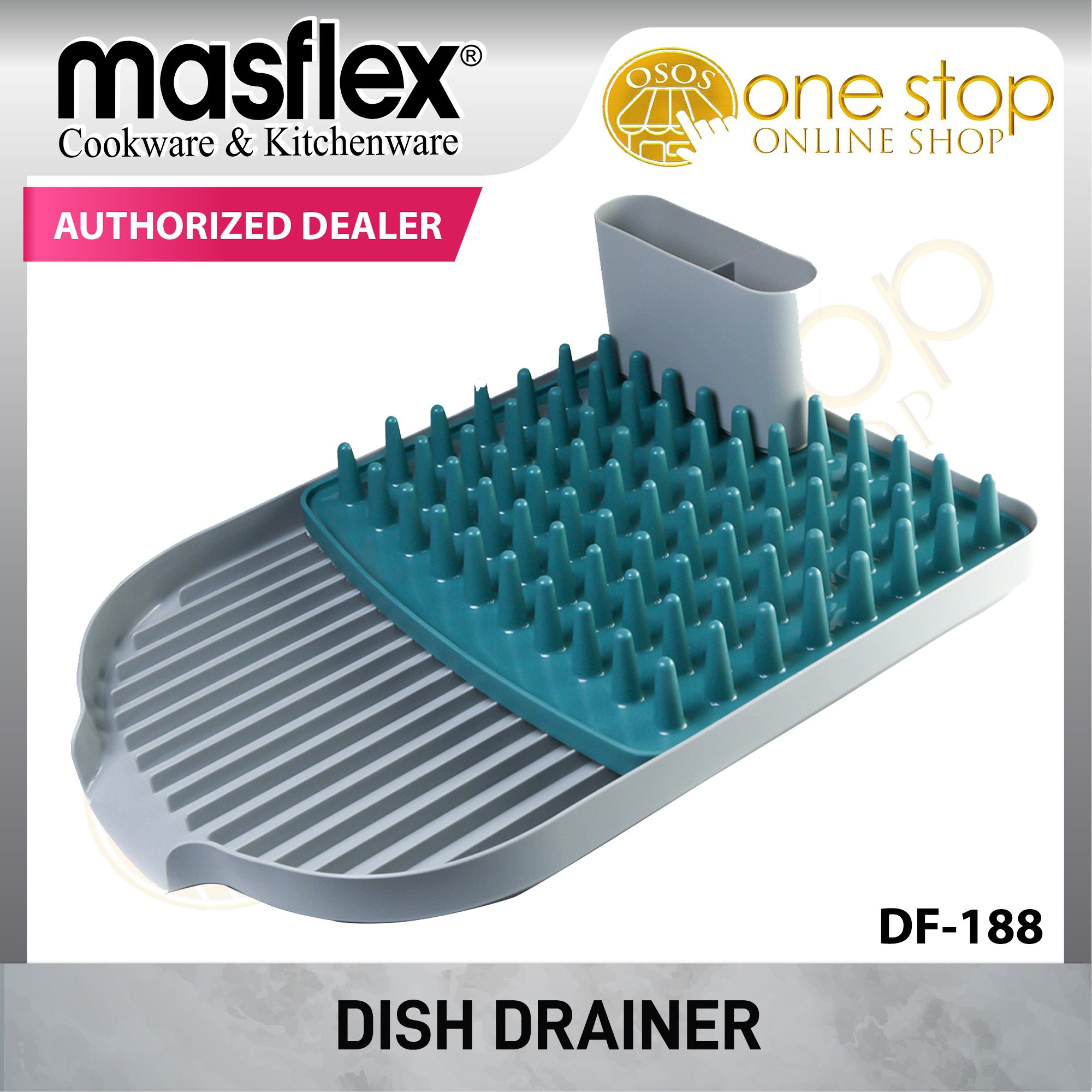Masflex Original Dish Drainer Rack Kitchen Sink Drying White & Green DF ...