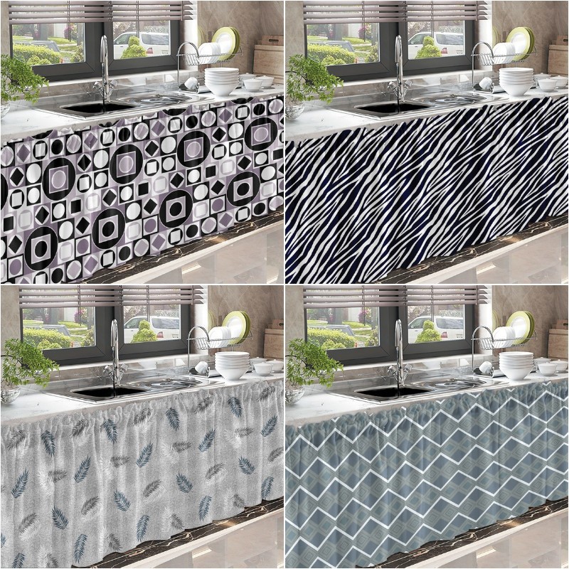 Black Grey Kitchen Sink Curtain Lababo Under Sink Curtains Short Half