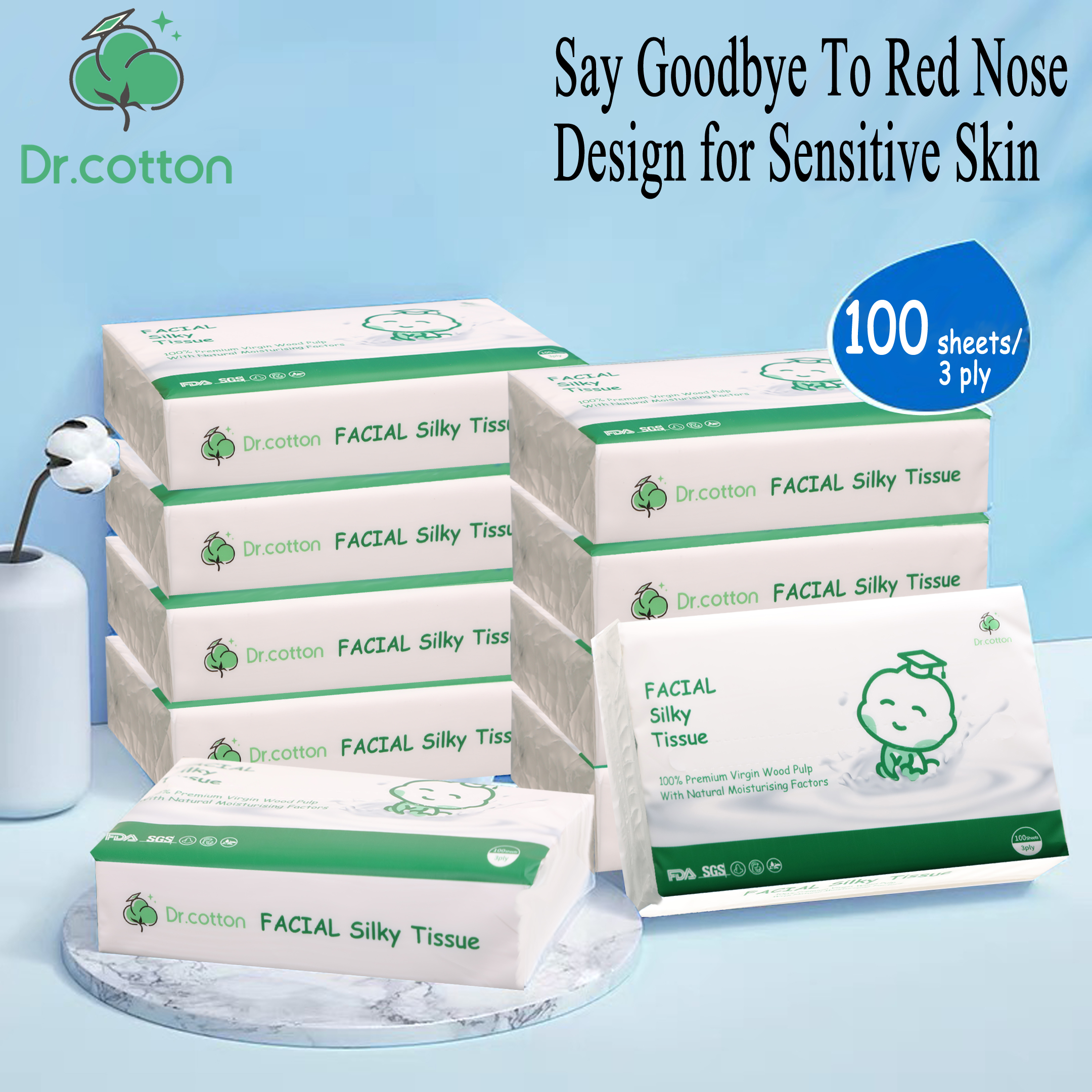 Bulk Lot 480 sheets Soft Facial Tissue 3ply Unscented Native Wood Pulp Paper 