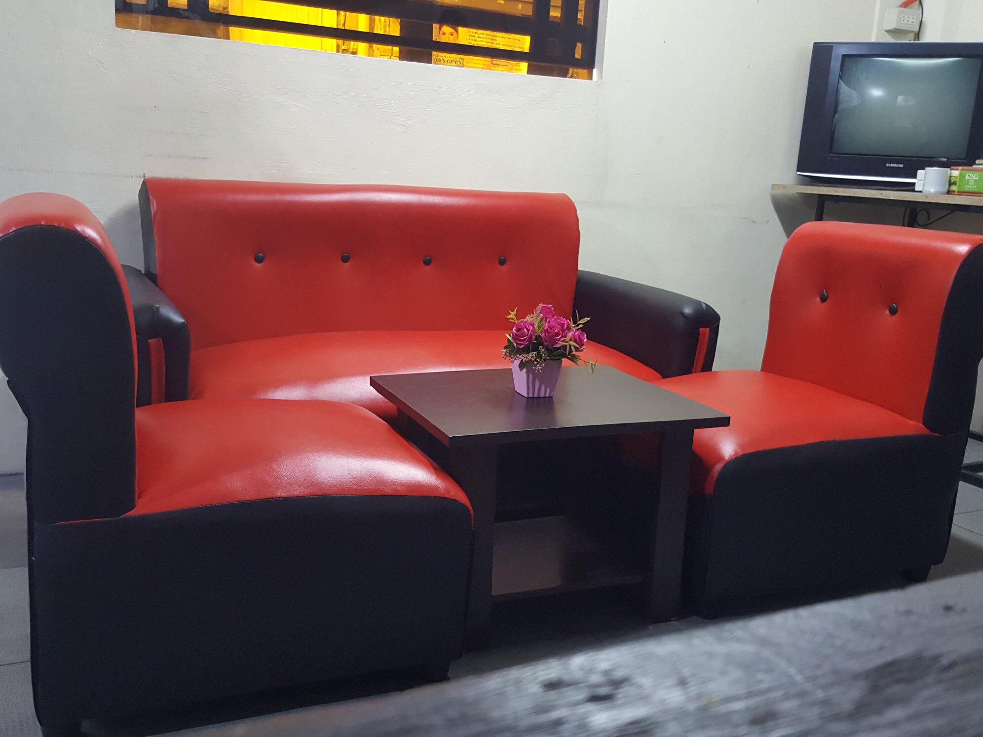 Sala Set Red Black Leather With Center Table Lazada PH