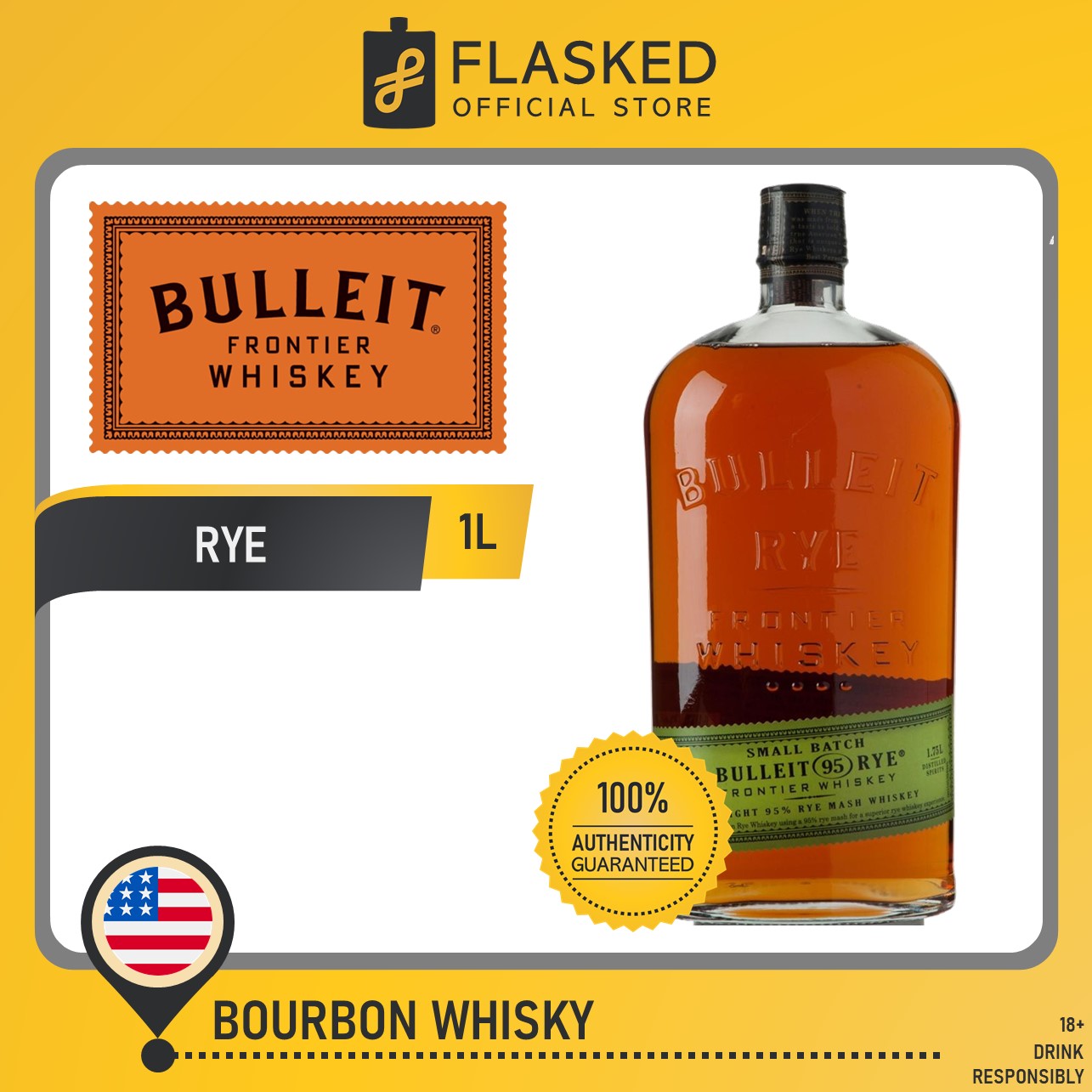 Bulleit Bourbon Rye Whiskey 1Liter
