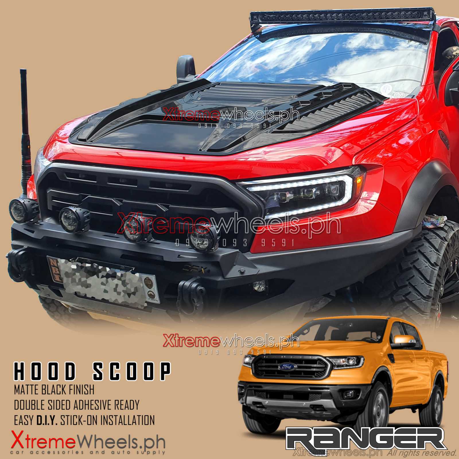 Ranger 2019-2023 Satin Black Hood Scoop
