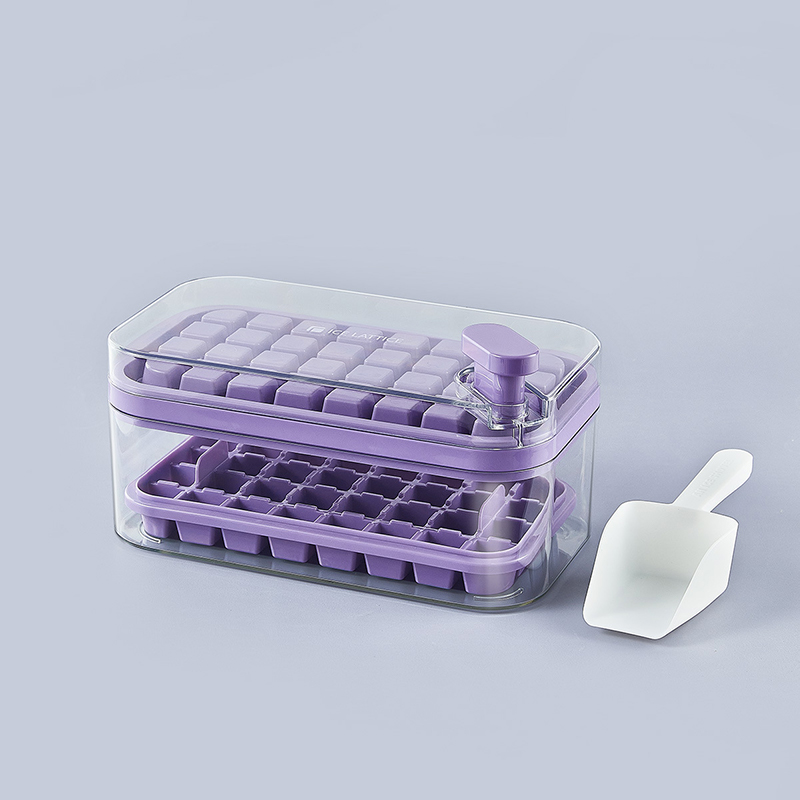 Ice Cube Tray for Freezer 2 * 32 Ice Trays Molds with Bin and Press Lid  Fea