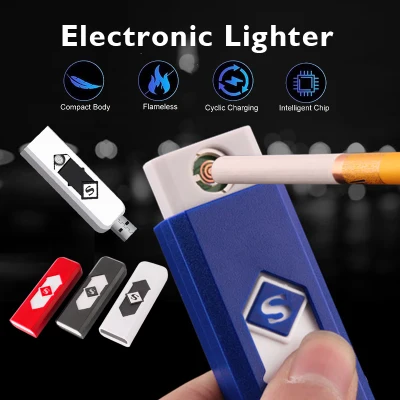 USB Rechargeable Lighter Double-sided Windproof Ultra-thin Portable Fingerprint Sensor Ignition Tool