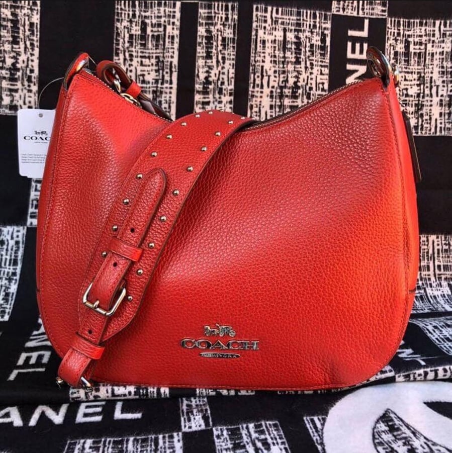 Coach F76696 Jes Hobo Refined Pebble Leather Shoulder Bag - Red | Lazada PH