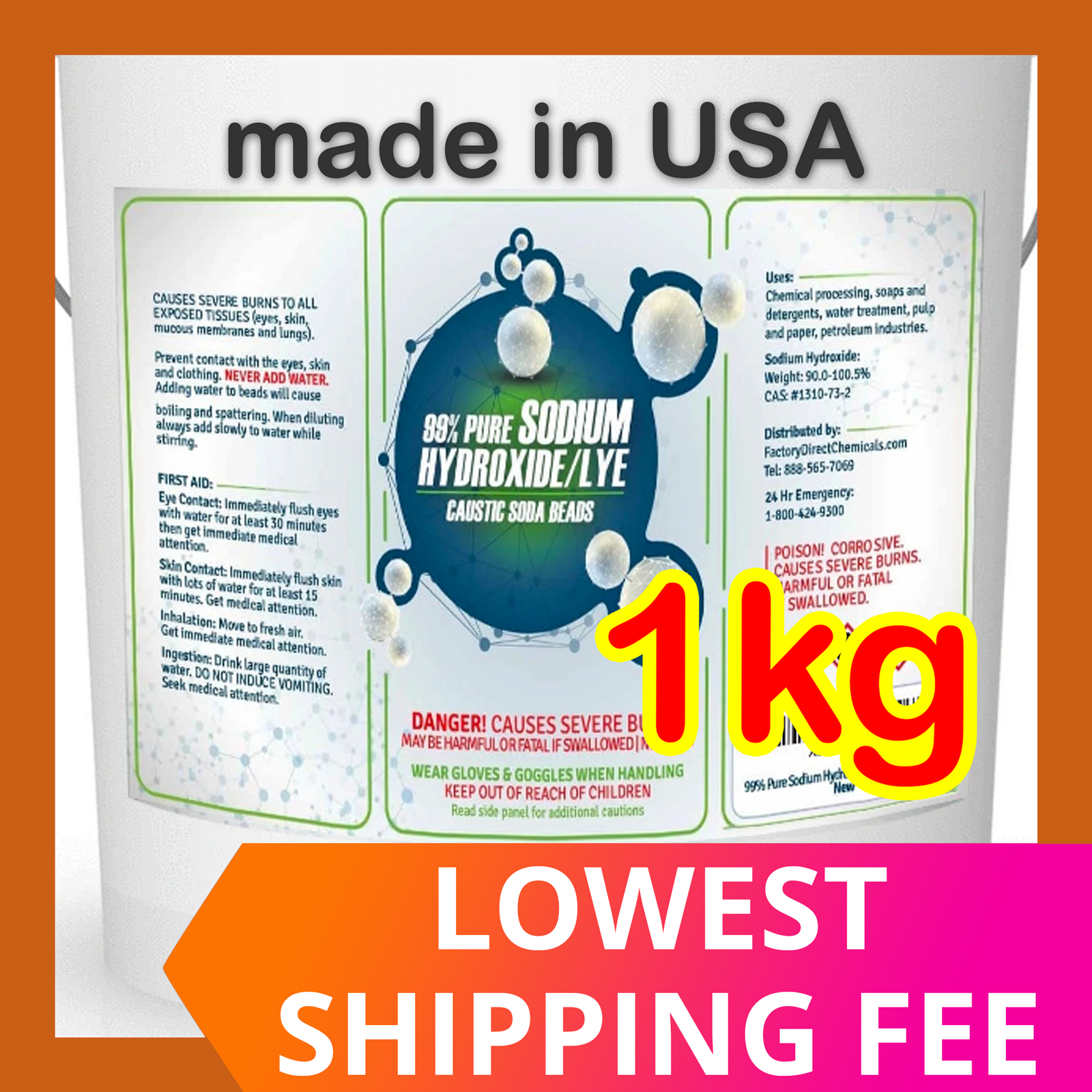 1kg 99 Pure LYE CAUSTIC SODA FLAKES Sodium Hydroxide Caustic Beads