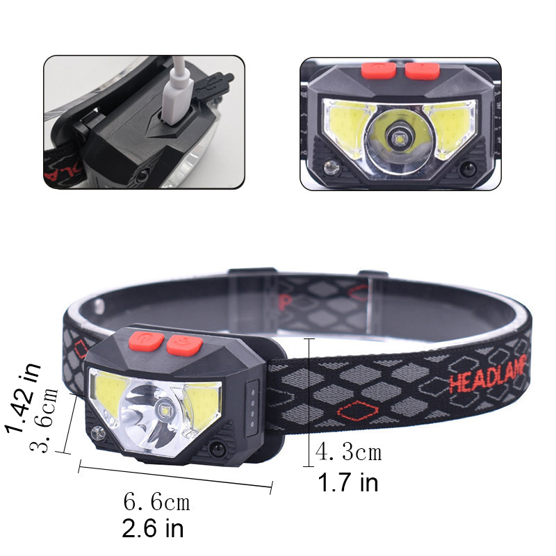 BUCKLOS Powerfull Headlamp Rechargeable LED Headlight Waterproof Sensor Flashlight Camping Torch Light with USB Flash Lamp Lantern