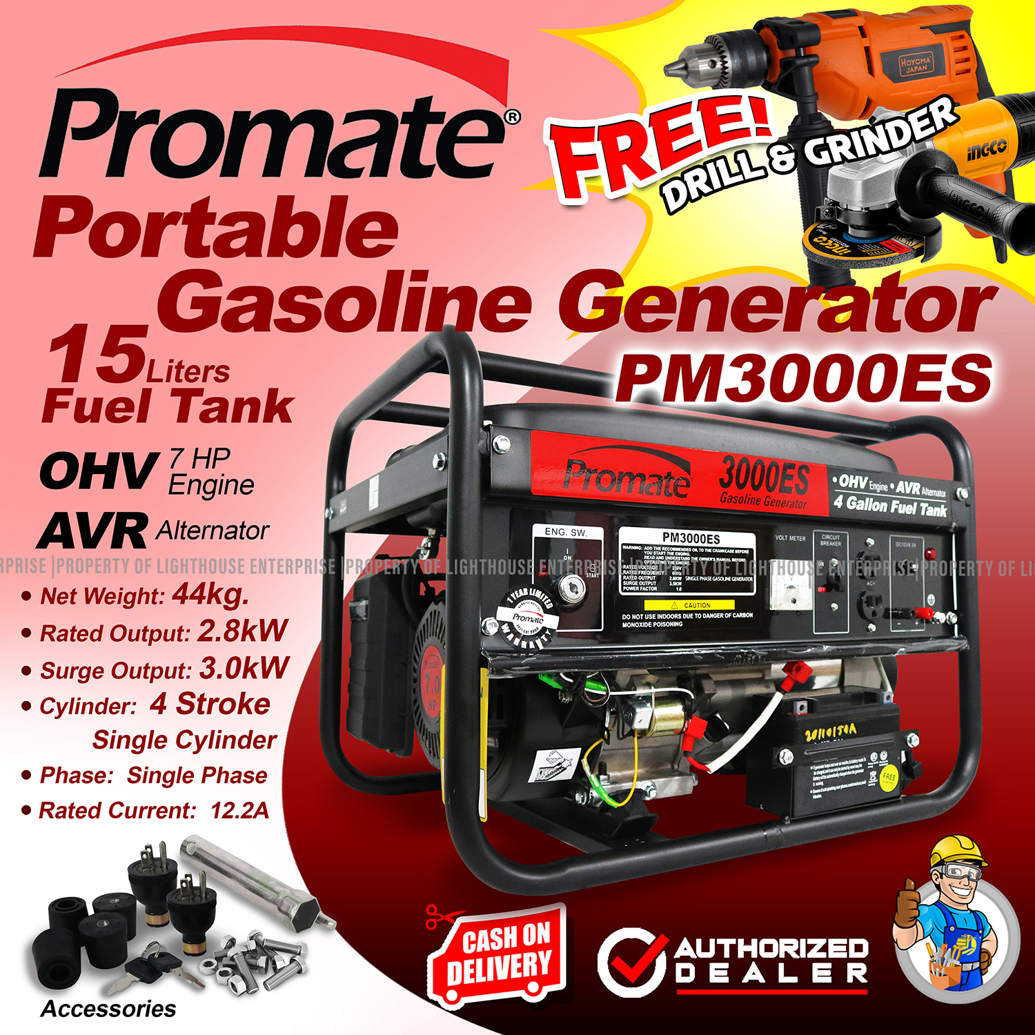 PROMATE 3.5kva Key Start Gasoline Generator Set (PM3000ES) FREE DRILL