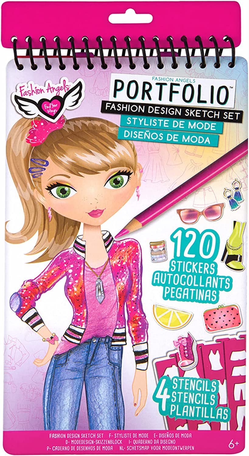 Fashion Angels Fashion Design Sketch Kit - Compact Portfolio Sketchbook for  Girls, Fashion Coloring Book for Kids Ages 6+ and Up, Comes with Stencils