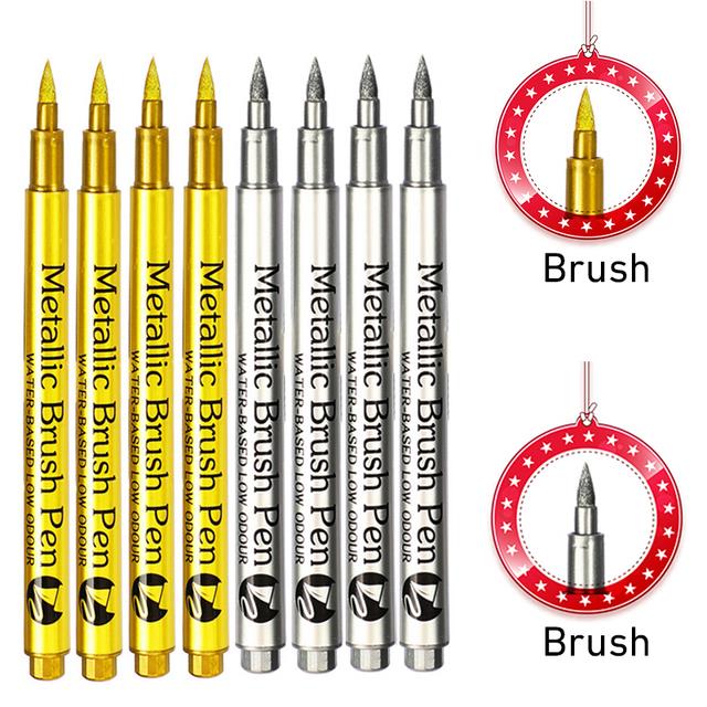 CC】✖♙♨ 8 Metallic Gold Paint Markers for Paper Painting Ceramics Glass  Brush Medium Tip