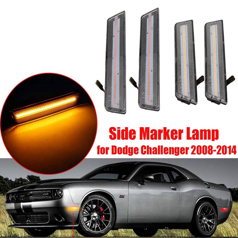 4Pcs Car LED Turn Signal Light Side Marker Lamps (2 Front: Amber, 2 Rear: Red) for Dodge Challenger 2008-2014