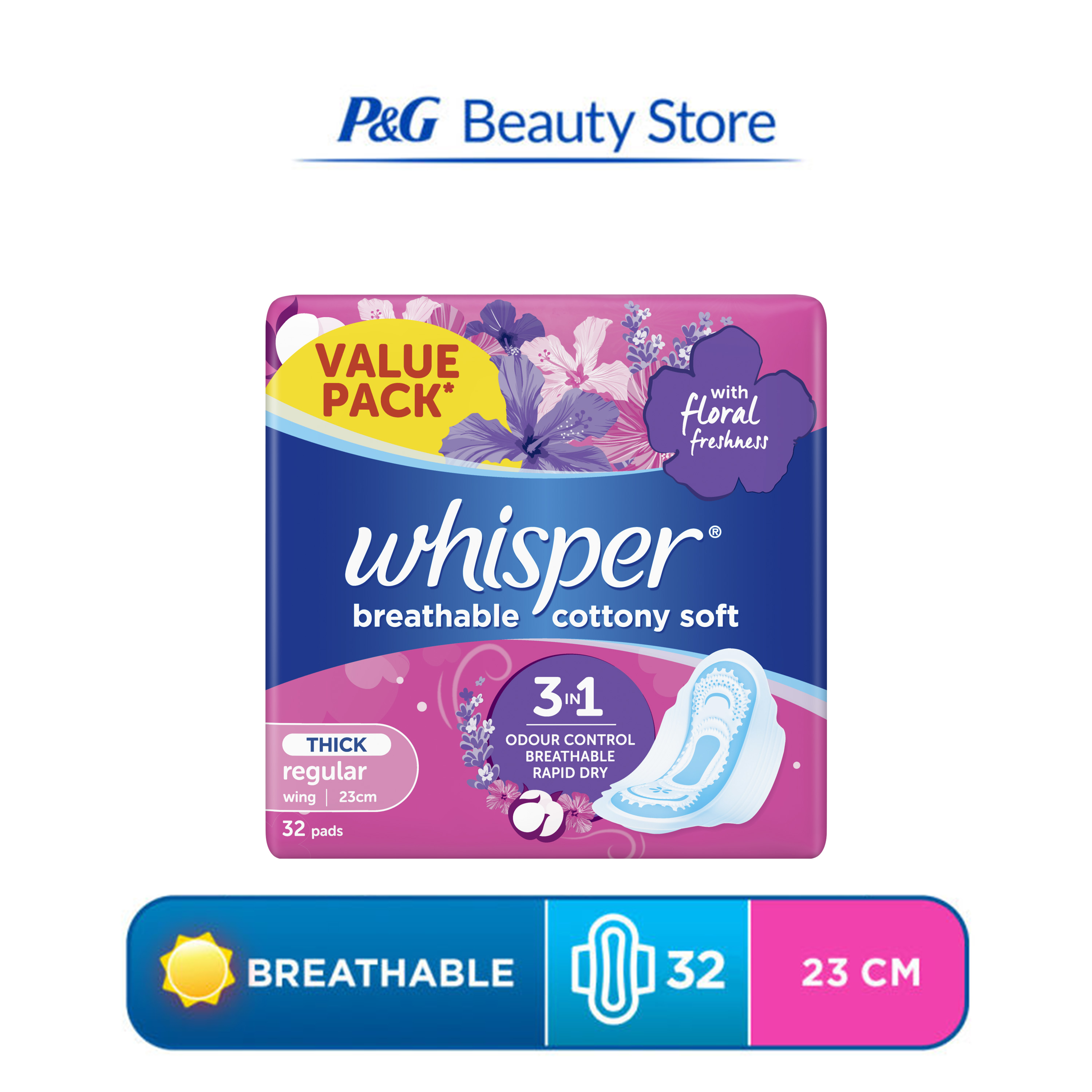 Whisper Cottony Soft Sanitary Napkin with Wings (32 pads) [Regular Flow] Lazada PH