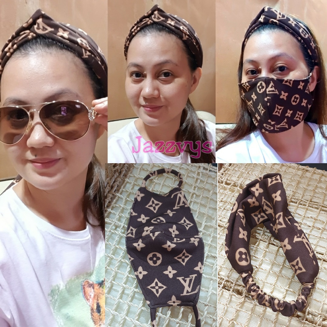 Washable LV Brown Turmask Reusable Turban Face Mask Neoprene Fabric - 2 in  1 for Women Ladies Adults