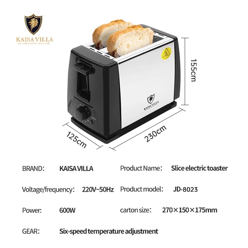 Kaisa Villa 2 slot toaster stainless steel breakfast machine bread