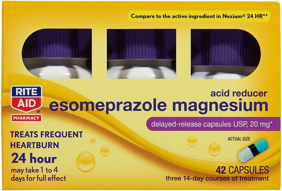 Rite Aid Acid Reducer Esomeprazole Magnesium, 20 mg 14 Tablets, 3 Pack, 42 Count Total