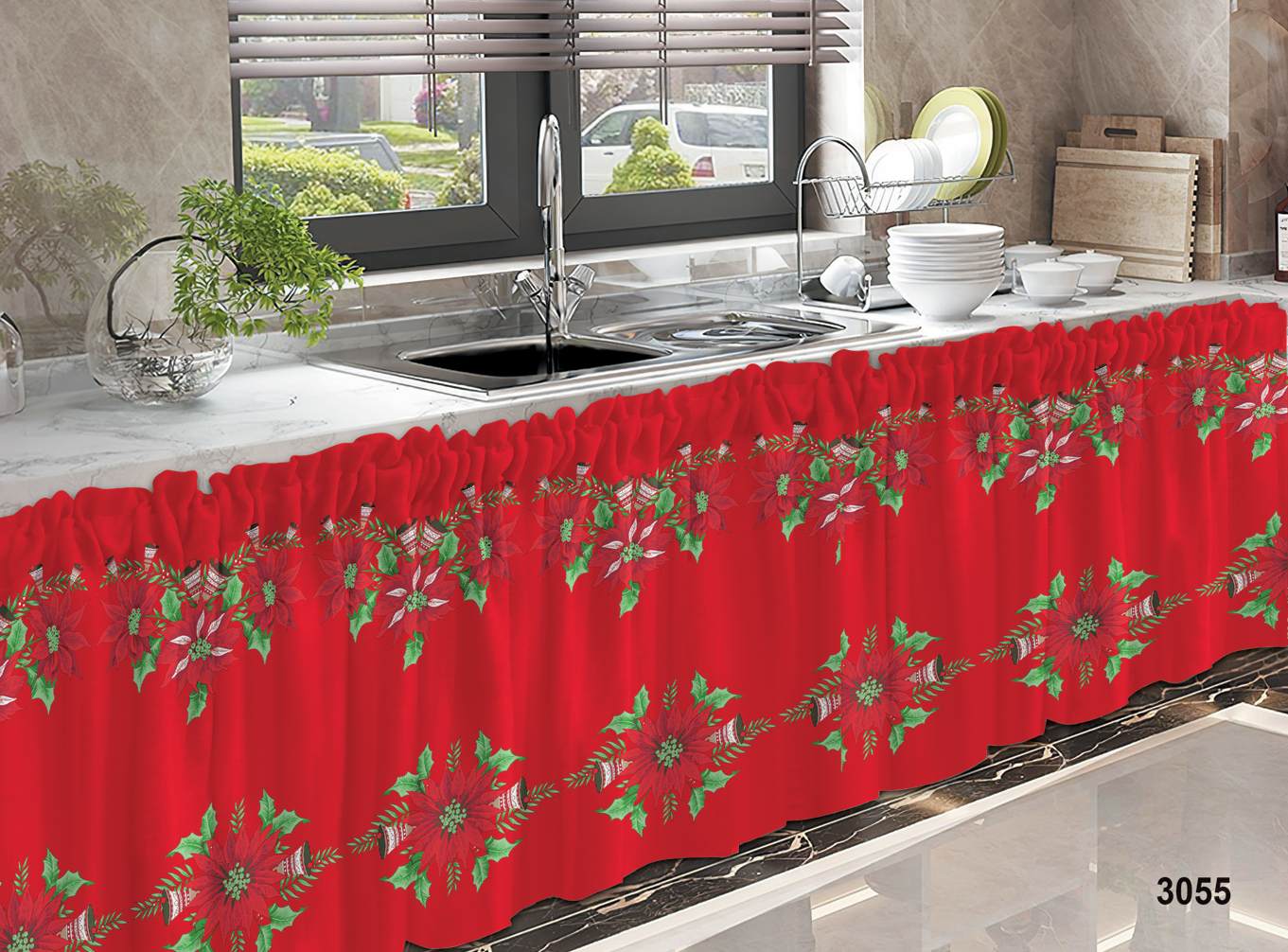COD1PCS Christmas short curtains Kitchen Curtain Kurtina Panlababo