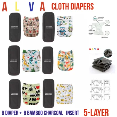 Alva BABYWashable Cloth Diapers 6 Sets Will Ship Unisex Random Designs Only