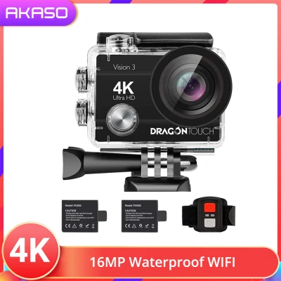 Dragon Touch Vision 3 4K/30FPS, 2.7K/30fps, 1080P/60FPS Action Camera 16MP Underwater Waterproof Camera 170° Wide Angle WiFi Sports Cam with Remote 2 Batteries and Mounting Accessories Kit