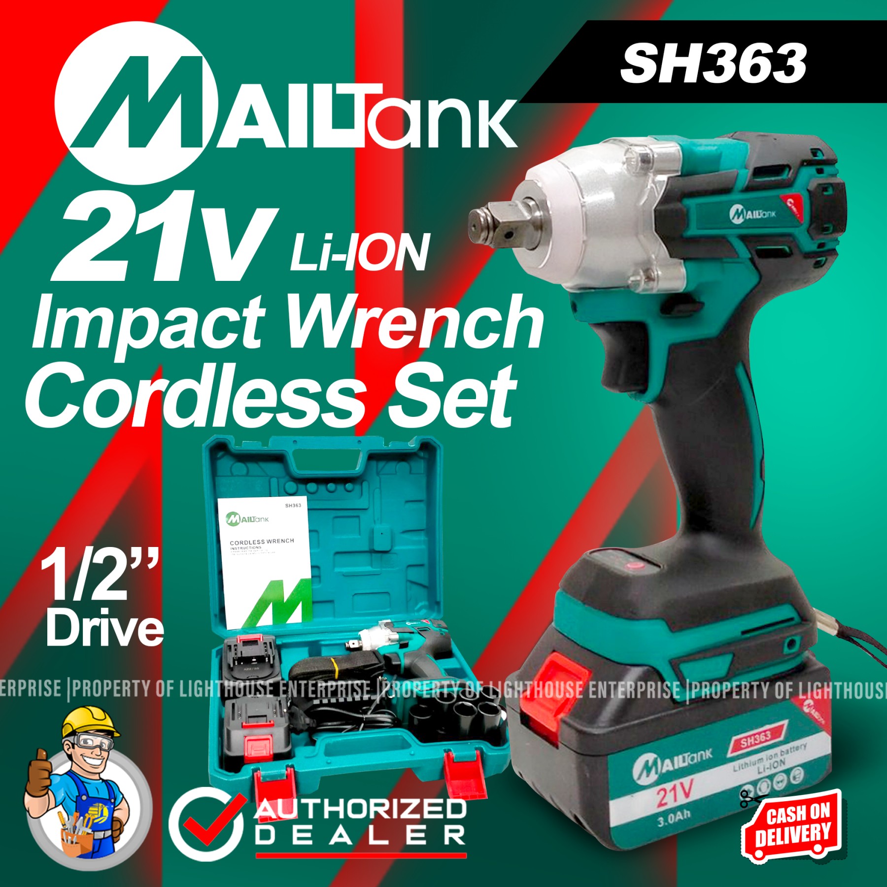 MAILTANK 21V Lithium Ion Cordless Impact Wrench SH363 SH53A