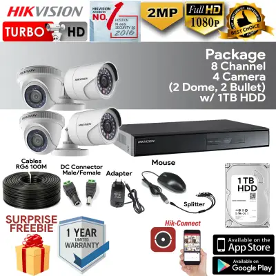 HIKVISION TURBO HD CCTV PACKAGE 8 CHANNEL 4 cameras 2MP (1080p) with 1TB Hard disk and 100m RG6 for cameras