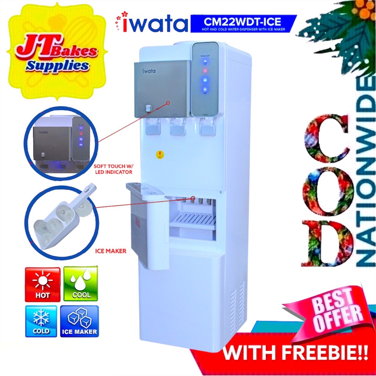 Iwata Hot and cold Water Dispenser with Ice Maker CM22WDTICE with