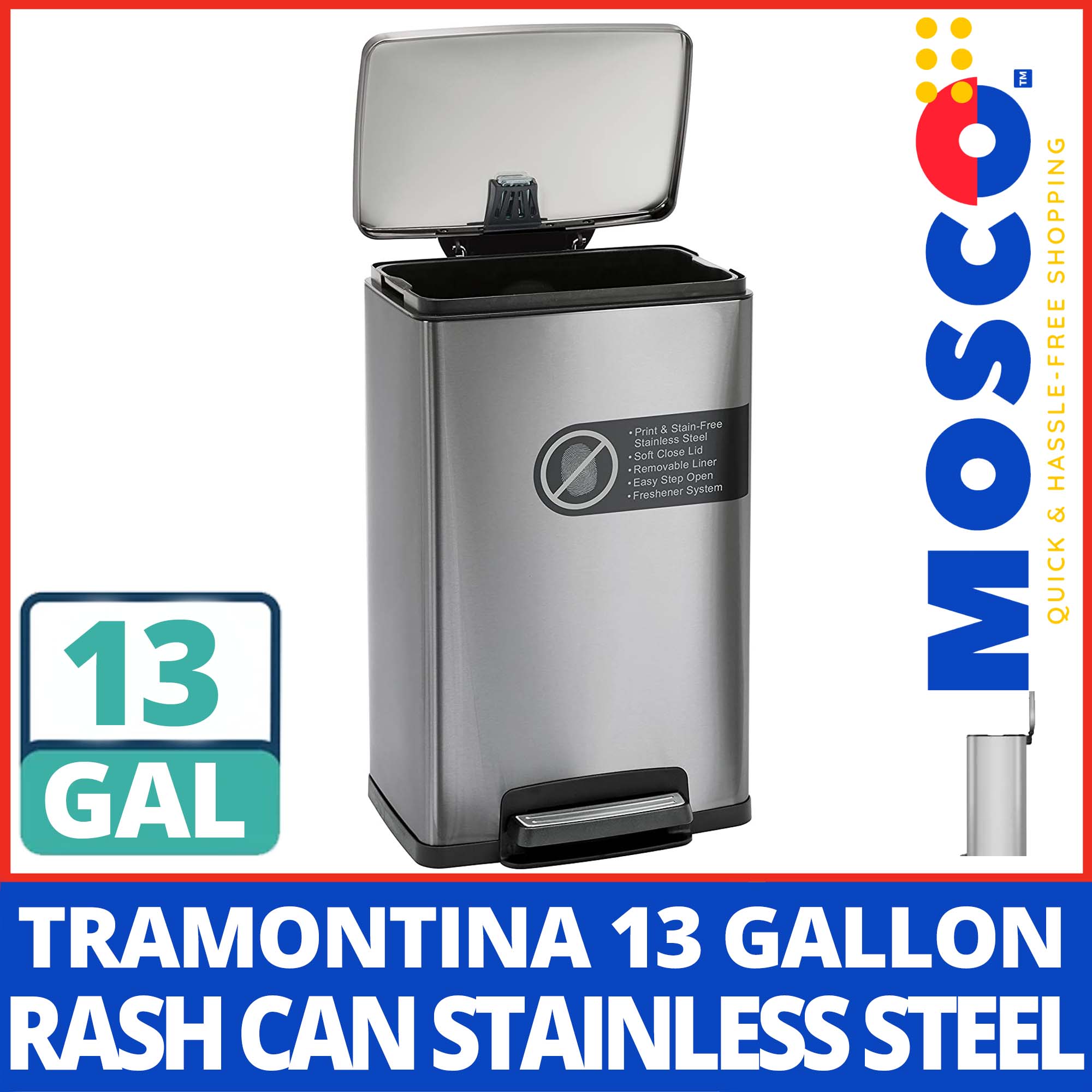Tramontina 13 Gallon Step Trash Can Stainless Steel Includes 2