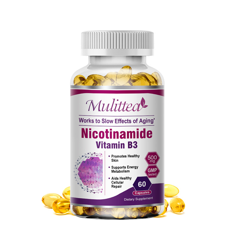MULITTEA Nicotinamide 500mg Vitamin B3 capsules for Antiaging Skin Cell Health & Energy and