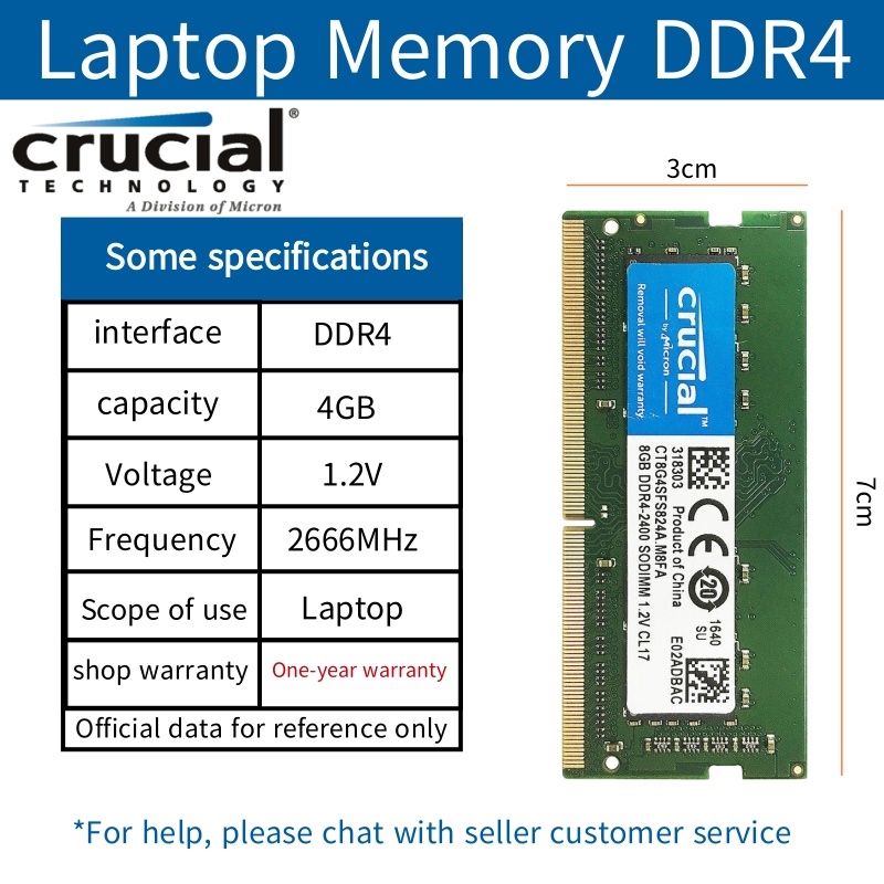 [Local]Crucial DDR4 Laptop RAM SODIMM 260Ppin 4GB 8GB 16GB PC4 2400Mhz ...