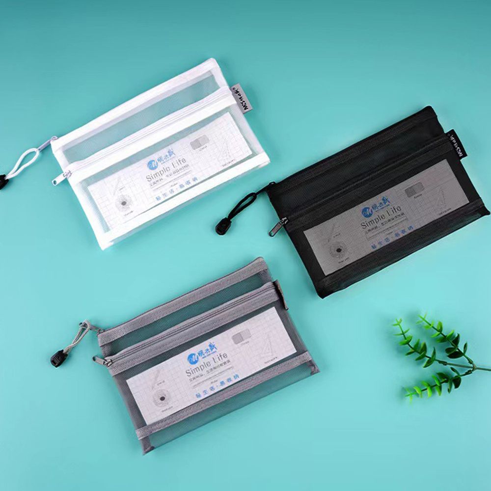 bóp viết túi đựng bút 铅笔盒 笔袋 MMLUCK Hộp Đựng Bút Chì Nylon Đôi Đơn Giản Hộp Bút Tài Liệu Túi Đựng Mỹ Phẩm Hồ Sơ Trong Suốt Túi Đựng Bút Chì Lưới Đôi Đồ Dùng Văn Phòng Phẩm Trường Học