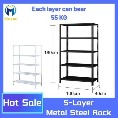 Multi-Purpose 5-Layer Steel Rack - Metal Powder Coated Shelf Can be Layered at Will Storage Shelves Shelf Household Angle Steel Tiers Shelf Units Moxoe
