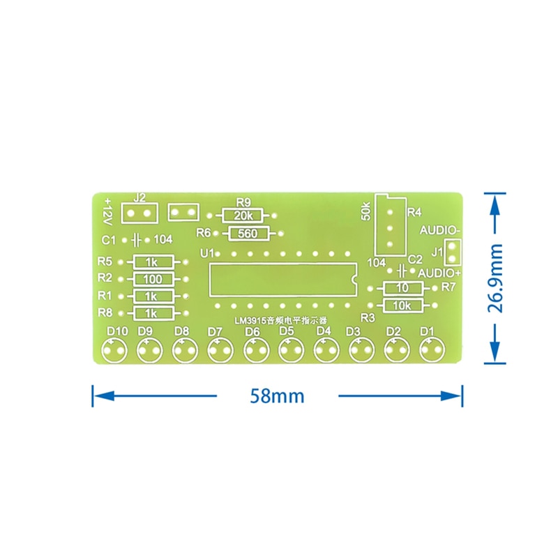 LM3915 DC 9V-12V 10 LED Sound Indicator Kit DIY