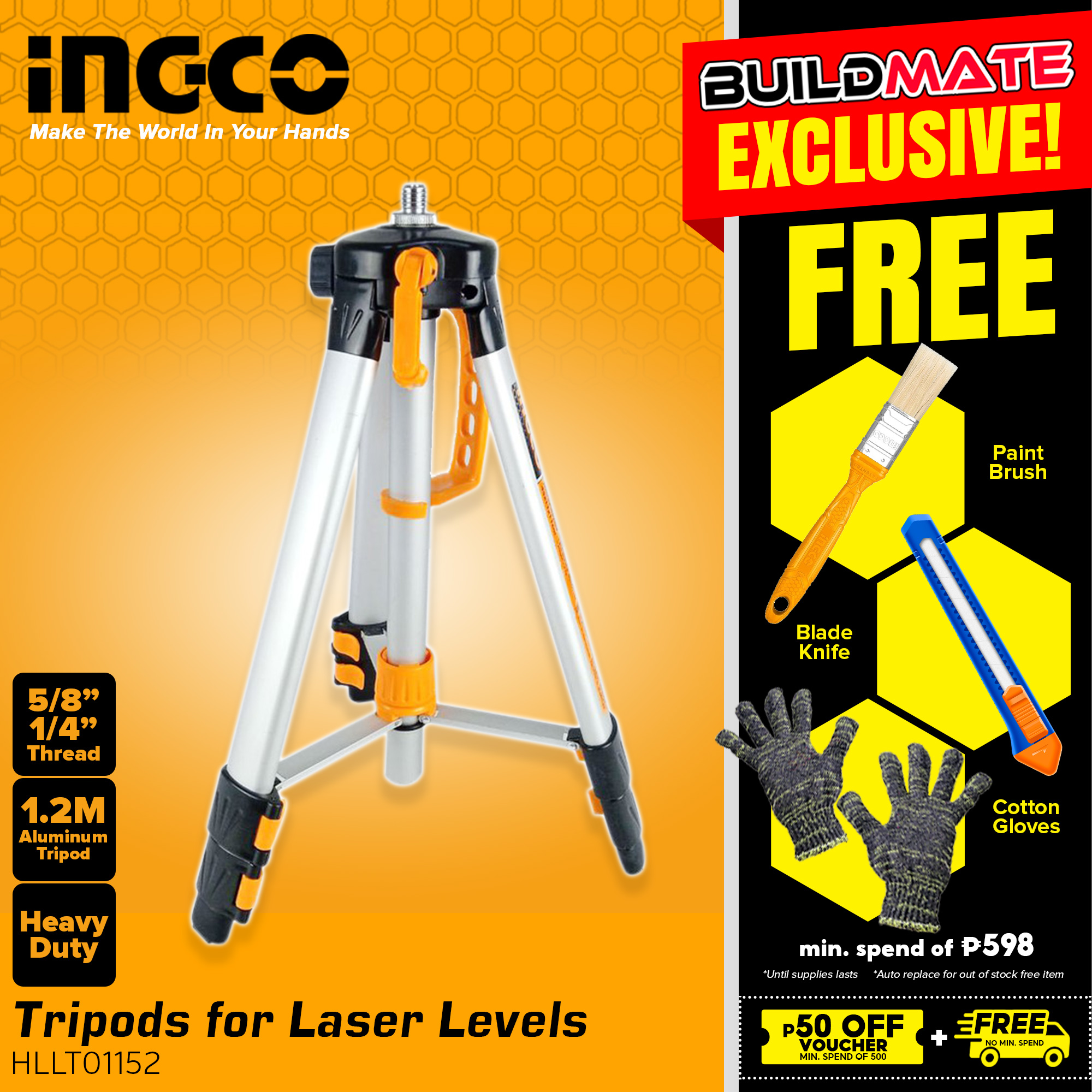 INGCO Tripods for Laser Levels HLLT01152 •BUILDMATE• IHT Lazada PH
