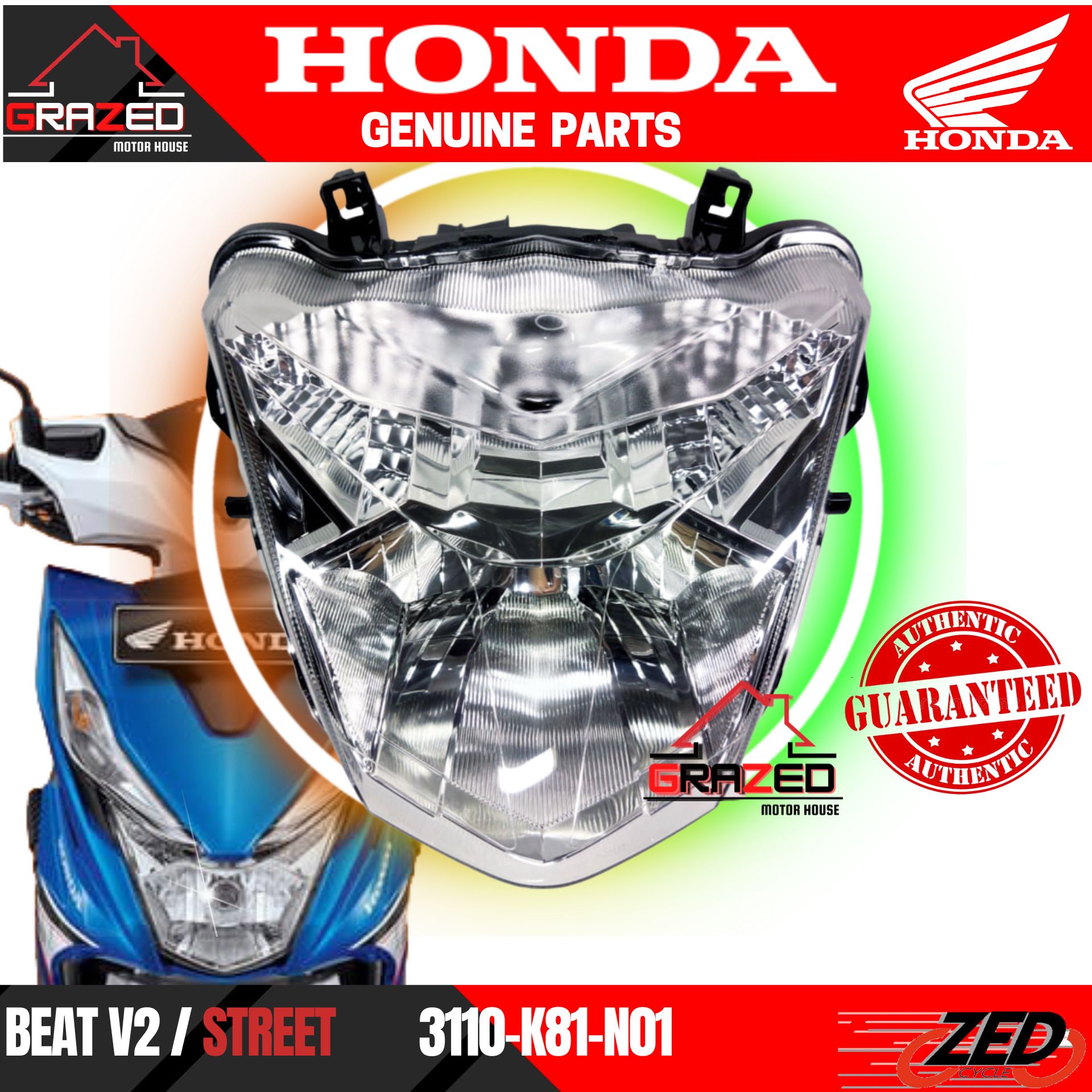 HEADLIGHT ASSEMBLY for Honda Beat V2 FI / Beat Street (33110K81N01