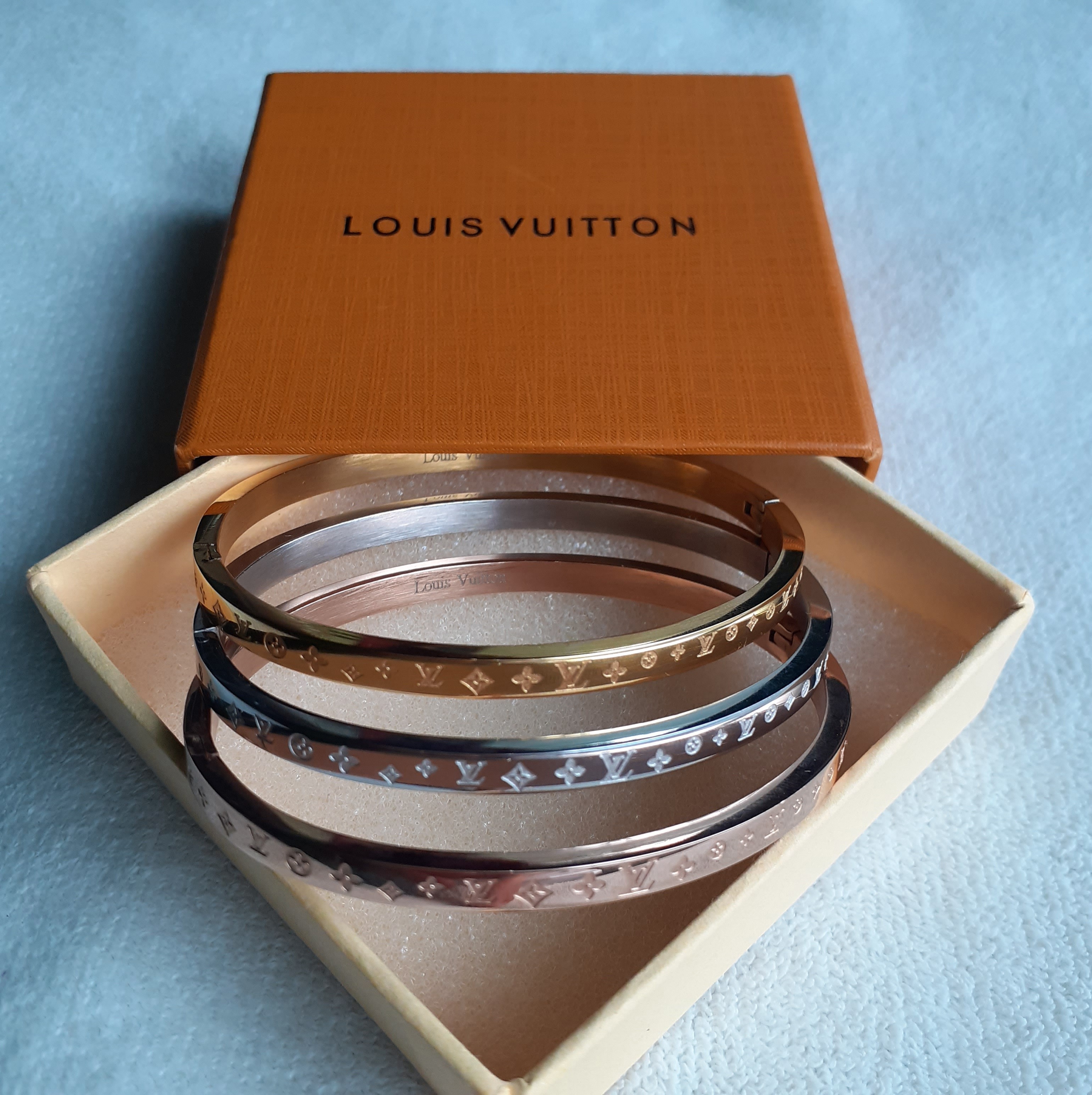 Louis Vuitton Nanogram Cuff, Silver, L