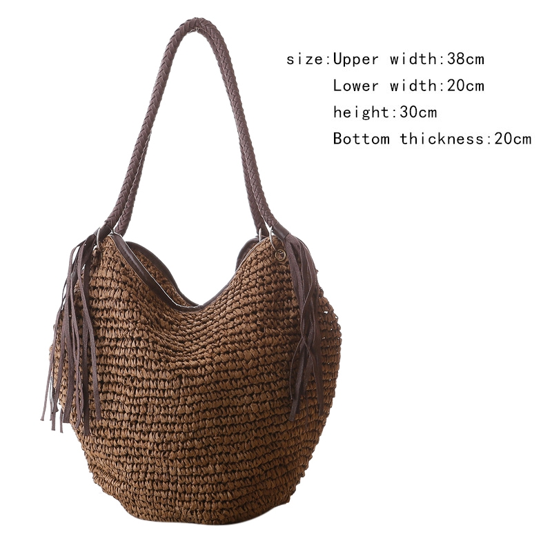 Paper Women Shoulder Bag Casual Large Capacity Rattan Tote Bags for ...