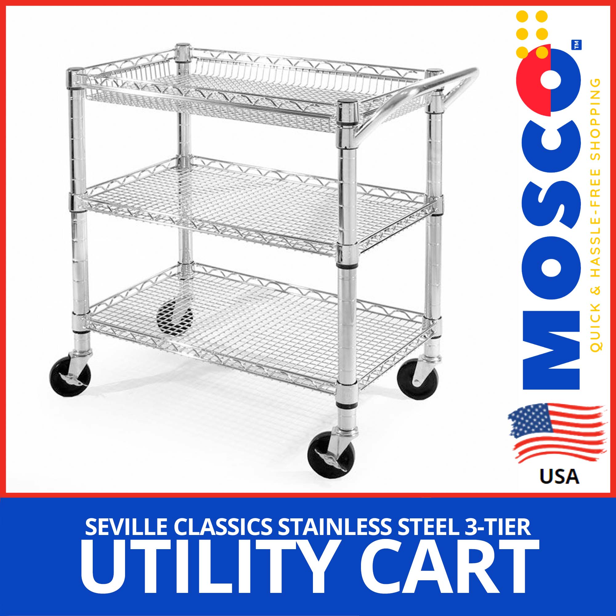 Seville Classics 3-Shelf UltraZinc Commercial Utility Cart