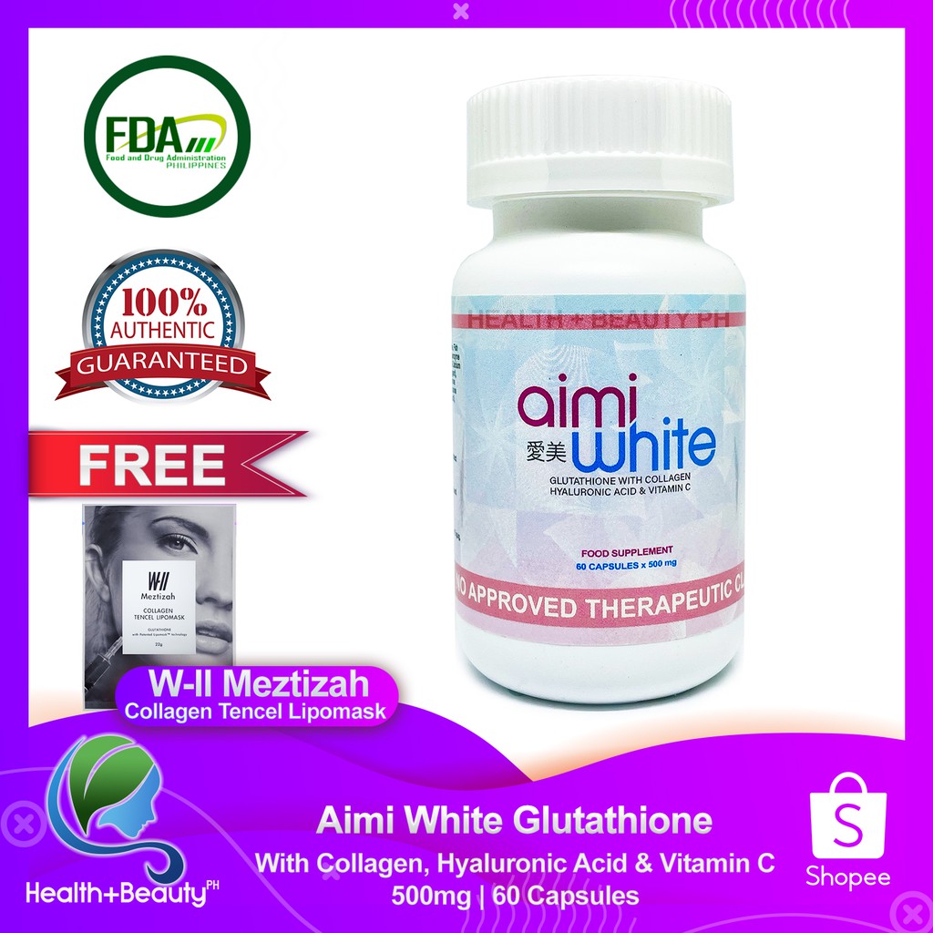 aimi white glutathione Aimi White Glutathione with Collagen, Hyaluronic Acid & Vitamin C 500mg 60  Capsules (FDA APPROVED)