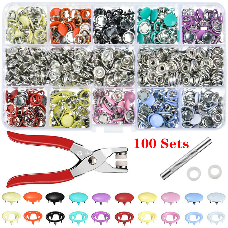 Pzcf Bộ 100/200 Bộ Dụng Cụ Bấm Khuy Bấm Nút Bấm May Vá Kim Loại Kìm Bấm Màu Đủ Loại Tự Làm Trang Phục Quần Áo