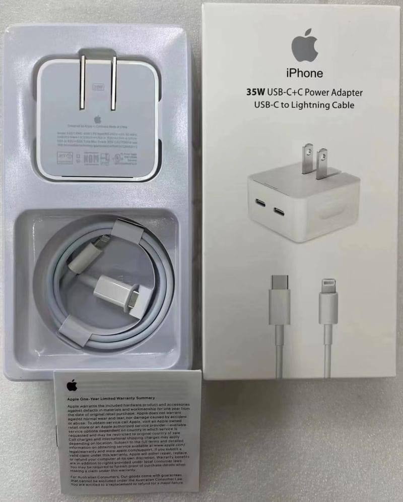 Original 35W Dual USBC+C Power Adapter USBC to lightning Cable Wall