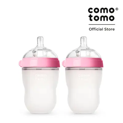 Comotomo Set of 2 250ML Silicone Baby Bottle Pink (2 Holes)