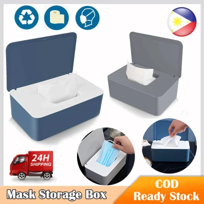 Mask Storage Box Multifunctional Dustproof Tissue Storage Box Case Wet Wipes Dispenser Holder with Lid for Face Cover