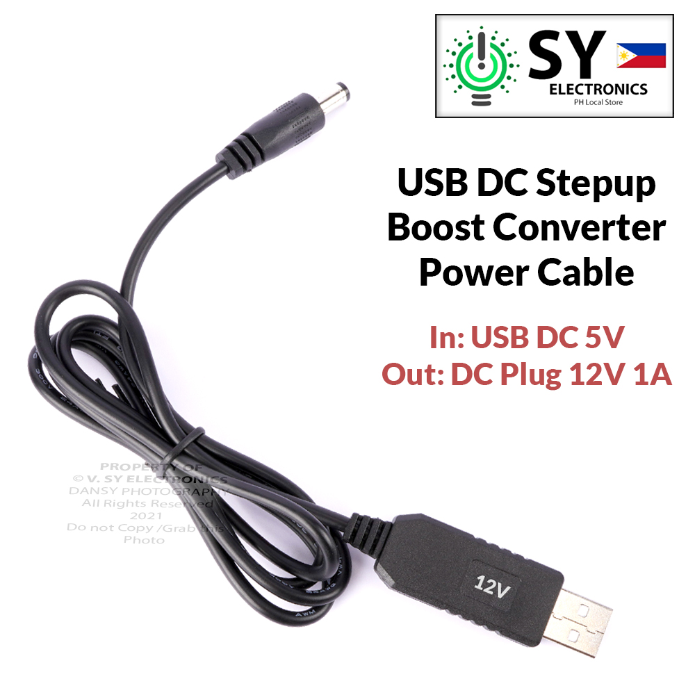 USB DC 5V to Male DC Plug 12V DC 1A Stepup Boost Power Supply Converter Wire Adapter Step-up Line Cord Step 12VDC 1amp 1000mA Adaptor Powerbank to Modem Router