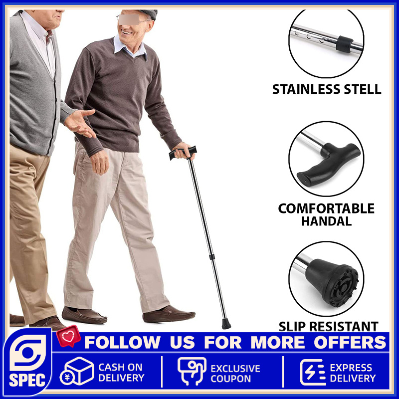 Spec Cane Telescopic Crutch Stainless Steel Adjustable Four Corner