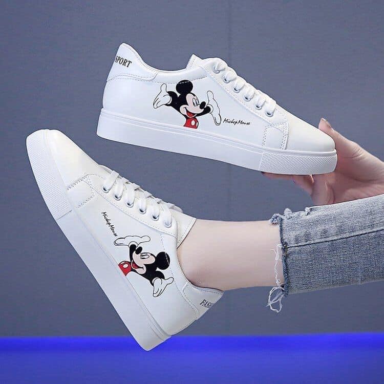 White Mickey Leather Sneakers For Women 