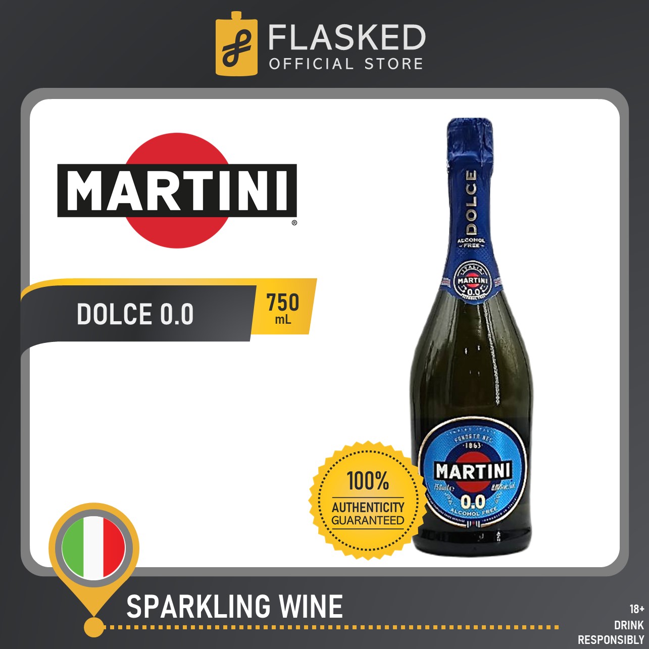 Martini Dolce Sparkling Wine 750mL Alcohol Free Glass Bottle