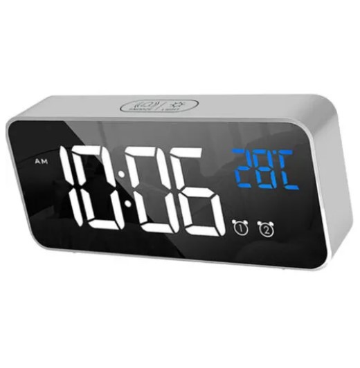 2022 Digital Alarm Clock, Sound activated Wake Alarm Clock Mirror LED ...