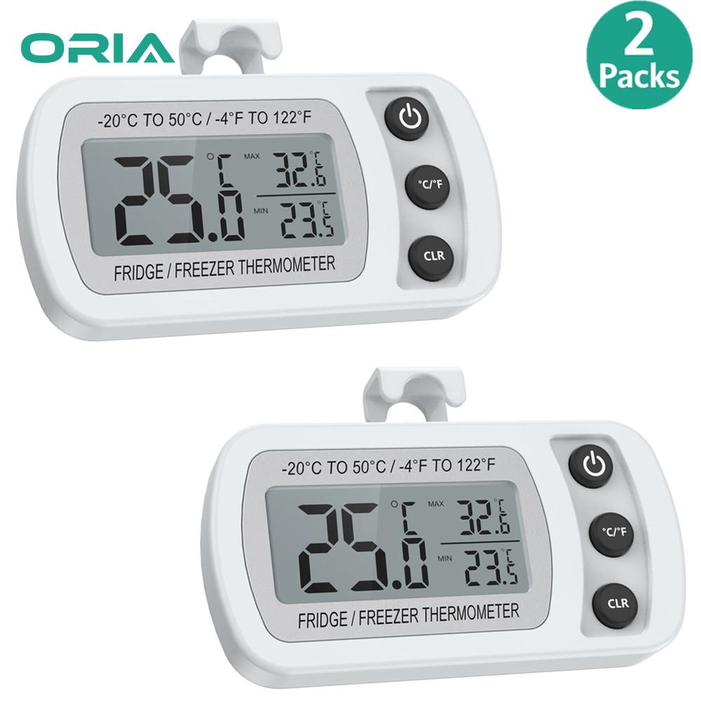 ORIA Digital Refrigerator Thermometer, 2 Pack(Newest) Mini Freezer  Thermometer,Digital Freezer Room Thermometer with Max/Min Record Function  Large LCD